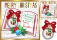 lovely snowmen in a rainbow bauble on a open book with red bow 8x8