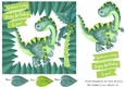 Dinos Birthday in turq and green, leaf frame 7x7