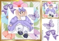 Cute Artwork in floral frame with butterflies & bow with bunny (purple) 8x8