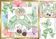 Cute Artwork in floral frame with butterflies & bow with bunny (Green) 8x8