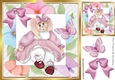 Cute Artwork in floral frame with butterflies & bow with bunny (pink) 8x8
