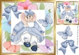 Cute Artwork in floral frame with butterflies & bow with bunny (blue) 8x8