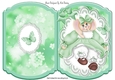 Cute bunny in green dress on lace with bow bracket card