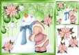 Snowman cuddles with baubles and pink poinsettias 8x8