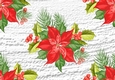 Red Poinsettias with berries and fern (large) on snow effect backing paper