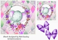 Cute water colour ele in flower frame with purple bows 7x7