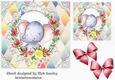 Cute water colour ele in flower frame with red bows 7x7