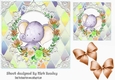 Cute water colour ele in flower frame with gold bows 7x7