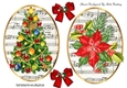 Two lovely toppers with music, christmas tree & poinsettias with berries