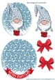Gnome in blue with red bows rocker card