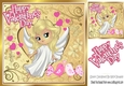 Sweet cupids Angel with love birds and pink hearts 8x8
