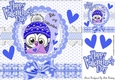 Be my valentine cute little owl with hearts blue bow 8x8