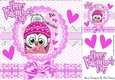 Be my valentine cute little owl with hearts cerise bow 8x8