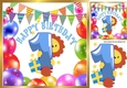(1st) Birthday with balloons and lion (Blue) 8x8