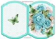 pretty posy of turq roses on lace with butterflies star bracket card