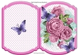pretty posy of pink roses on lace with butterflies star bracket card