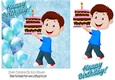 Birthday boy with blue ballooons and cake 7x7