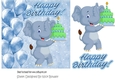 cute ele with birthday cake and blue ballooons 7x7