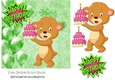 cute teddy bear with birthday cake and green ballooons 7x7