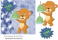 cute teddy bear with birthday cake and blue ballooons 7x7