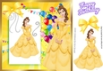 pretty princess belle in gown with yellow bow & balloons 8x8