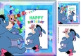 Cute Eeyore in Rainbow frame with butterfly & balloons 8x8