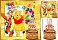 Happy pair pooh & tigger with balloons and yummy birthday cake 8x8