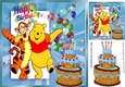 Happy pair pooh & tigger with balloons and yummy blue birthday cake 8x8
