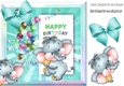 cute ele with turq bow and balloons 8x8