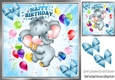 Cute little ele with balloons and corner blue bows 8x8