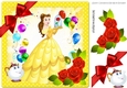 Pretty Belle holding red rose in dome, with red bow 8x8 frame