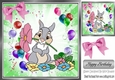 Thumper the bunny with flowers and balloons 8x8