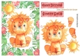 cute little water colour lion in flower jungle A5 Frame