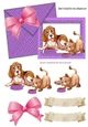 Cute puppy and kitten on card/envelope card front with pink bow A5