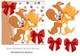 Puppy and kitty cuddles with red bows 7x7