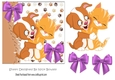 Puppy and kitty cuddles with purple bows 7x7