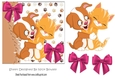 Puppy and kitty cuddles with pink bows 7x7