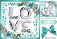 Pretty turq floral  LOVE Word with bow and hearts 8x8