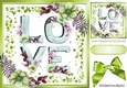 Pretty green floral  LOVE Word with bow and hearts 8x8