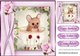cute little water colour mouse in teacup with roses 8x8