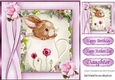 cute little water colour bunny in a vase playing peekaboo with roses 8x8
