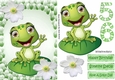 Cute little frog on a lily pad with white lilies in balloon frame A5