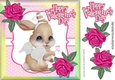 Cute valentine bunny with pink roses in rainbow frame 8x8