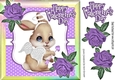 Cute valentine bunny with purple roses in rainbow frame 8x8