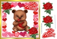Cute little brown valentine bear with roses and hearts 8x8