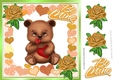 Cute little brown valentine bear with gold roses and hearts 8x8