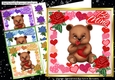 4 little brown valentine bears with roses and hearts card fronts 8x8 mini kit