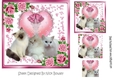 Cute kitten on lace pink heart with roses/dec 7x7