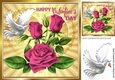 pink roses for my valentine with dove on gold heart 8x8