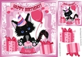 Cute black kitten with a red balloon birthday cake 8x8
